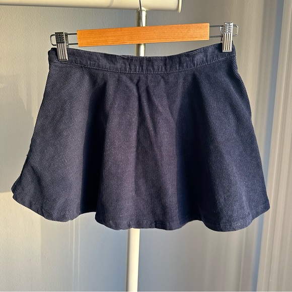American Apparel Navy Blue Corduroy High Waist Mini Skater Skirt - Picture 3 of 6